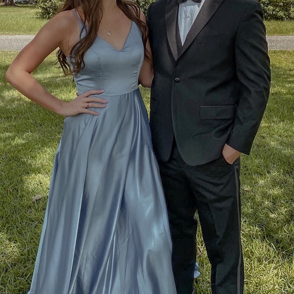 gorgeous satin blue dress !! only worn once !! - Picture 2 of 2